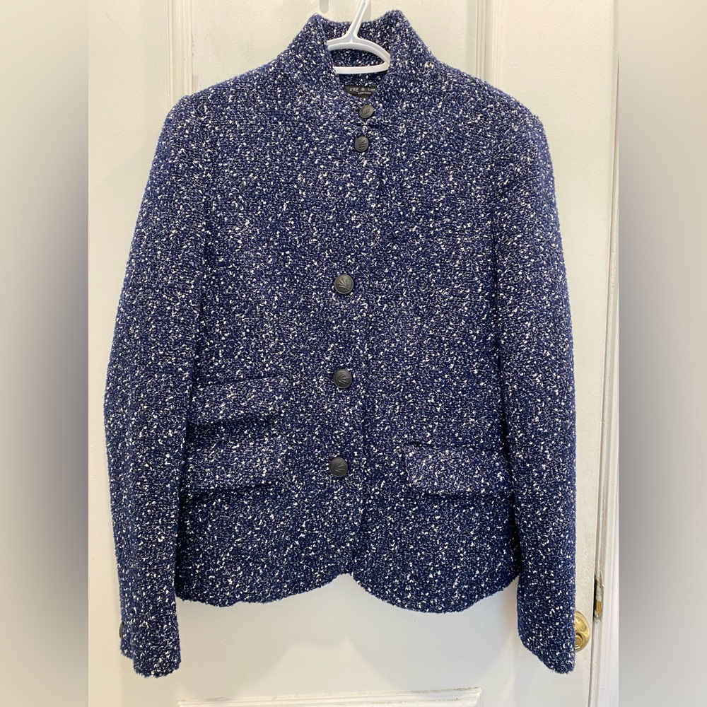 rag & bone Navy Speckled Bouclé Button-Up Jacket